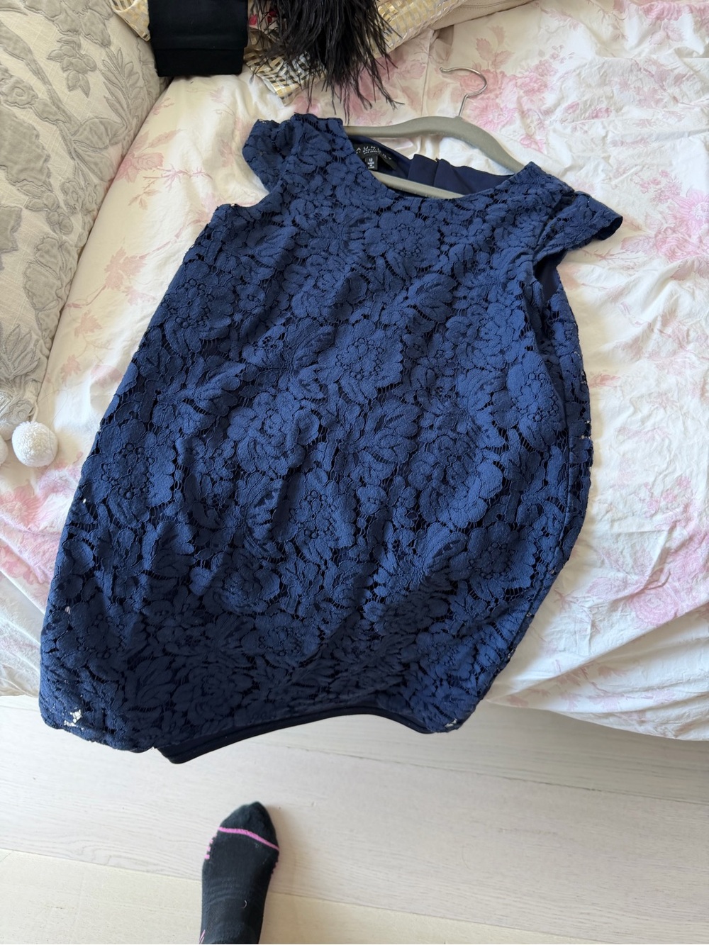 Laundry By Shelli Segal Girls Navy Floral Lace Dress